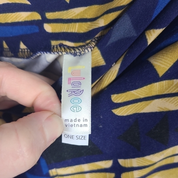 NEW LuLaRoe OS Leggings BLUE YELLOW TRIANGLE. NWOT - Picture 2 of 4